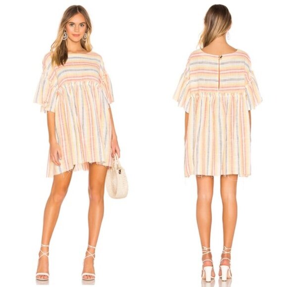 Free People Summer Nights Striped Mini Dress in Yellow Medium With Pockets - Picture 2 of 10